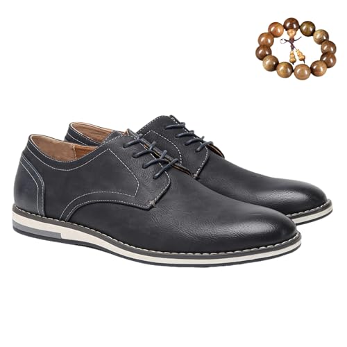 Men's Comfortable Dress Shoes, Flat Non Slip Casual Derby Oxford Shoes, Leather Stitching Lace-up Business Sneakers