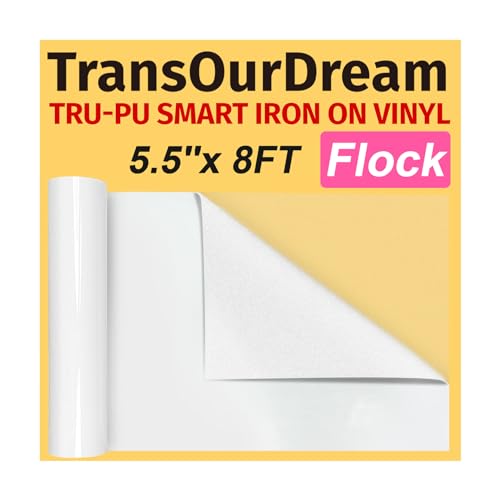 TransOurDream Smart Iron On Vinyl Roll - 5.5in x8ft White Flock HTV...