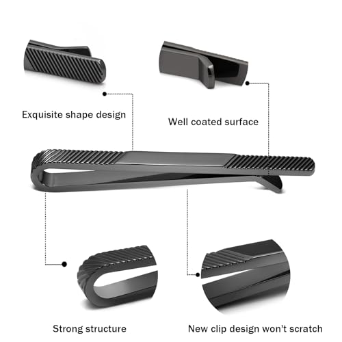 Tie Clip for Men Gun Black Gold Silver, Tie Bar and Tie Pin Clip for Regular Ties Traditional Ties, Unique Mens Tie Clip Tie Clasp Black Suitable for Wedding3