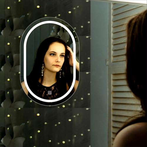 Image of Creative Arts n Frames LED Wall Mount HD Mirror with 3 Color Light Tone for Home Wall Living Room Bedroom Bathroom Hotel Decor Items (12x18 inch Capsule)