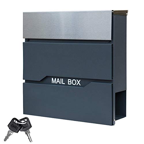 Preisvergleich Produktbild AUFUN Briefkasten mit Zeitungsfach Modern Edelstahl Wandbriefkasten mit Zeitungsrolle Design Post Mailbox Mit Schloss Wetterfest Postkasten Groß Elegant Pulverbeschichtung (Typ F)