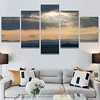 SIGNWIN 5 Panel Canvas Wall Art Sunset in The Mountains for Home Decorations Ready to Hang - 60