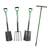 AB Tools Garden Border Fork Spade Rake + Digging Spade Carbon Steel Blades 4pc Kit