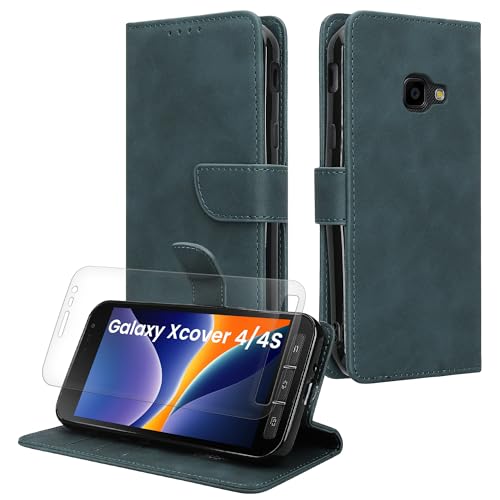 kwmobile PU Faux Leather Case Compatible with Samsung Galaxy Xcover 4 / 4S - Wallet Case with Screen and RFID Protection - Petrol