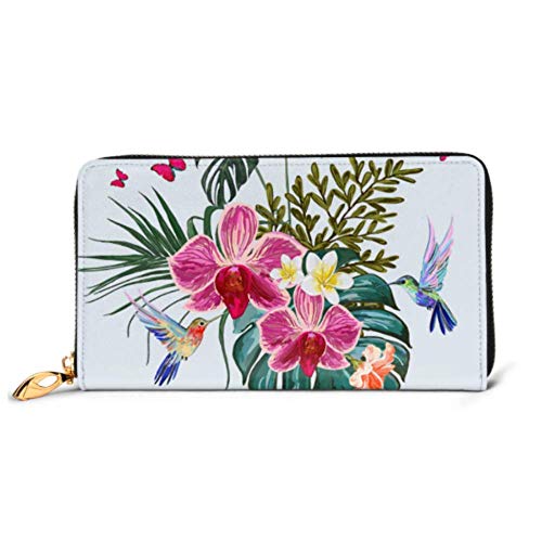 Preisvergleich Produktbild JHGFG Mode Handtasche Reißverschluss Brieftasche Schöne Blumen Exotische Kolibris Telefon Kupplung Geldbörse Abendkupplung Blockieren Leder Brieftasche Multi Card Organizer