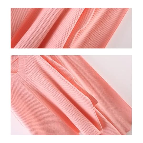 DUOTCYELE Set Completo Maglione Lavorato A Maglia Da Donna - Set Casual Lavorato A Maglia Elasticità Caldo Sciolto Due Pezzi Mantieni Vintage Top Con Scollo A V Spesso E Orlo Irregolare, Pantaloni