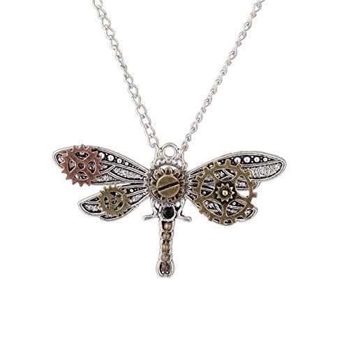 Ailiessy Dragonfly Steampunk Necklace Choker Punk Gothic Steam Gear Dragon Fly Pendant Necklace for Women Halloween Jewelry Gifts