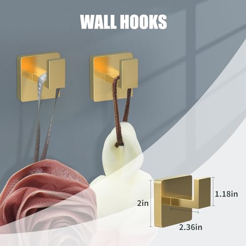 5 Piece Gold Towel Bar Set Bathroom Hardware Set Gold Bathroom Accessories Set with 2 Towel Hook, Stainless Steel Wall Mounted Bathroom Towel Rack Set Square 16-Inch by Dorudon atrox - Image 5