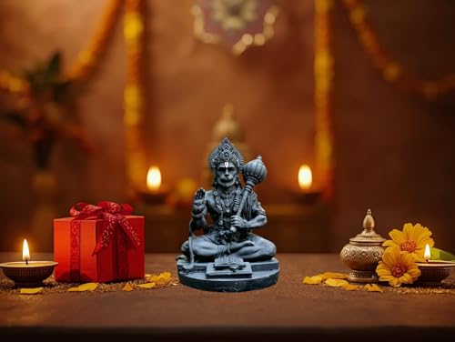 Image of Hanuman Ji Idol for Car Dashboard, Home & Office | Lord bajrangi Murti for Pooja, Mandir | Resin Balaji Statue for Protection, Positivity | Spiritual Gift Item (Black)