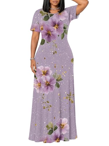 Image of SUZONANA Plus Size Dresses for Women Summer Casual Maxi Dress Short Sleeve Loose Vacation Dress