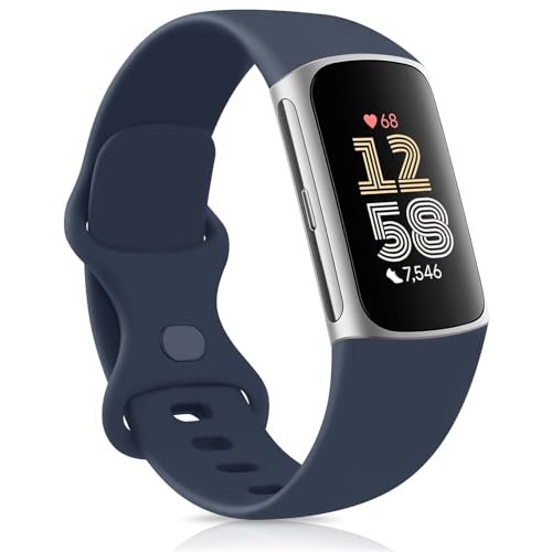 AK Strap for Fitbit Charge 6 Straps/Fitbit Charge 5 Straps for Women Men,Silicone Sport Classic Soft Replacement Straps Compatible with Fitbit Charge 6/Fitbit Charge 5 (Large, Blue)