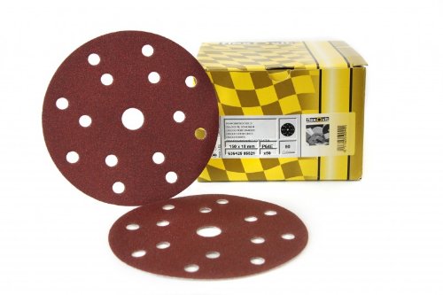 50 x Flexovit Schleifscheiben klett 150 mm 14+1 Loch Korn 80 Holz Metall Made in E.U Cover