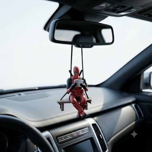 Image of YOURKARTS.COM Deadpool Car Hanging Toy for Rearview Mirror Superhero Car Accessory | Cute Swinging Deadpool Figurine for Car Interior Decoration