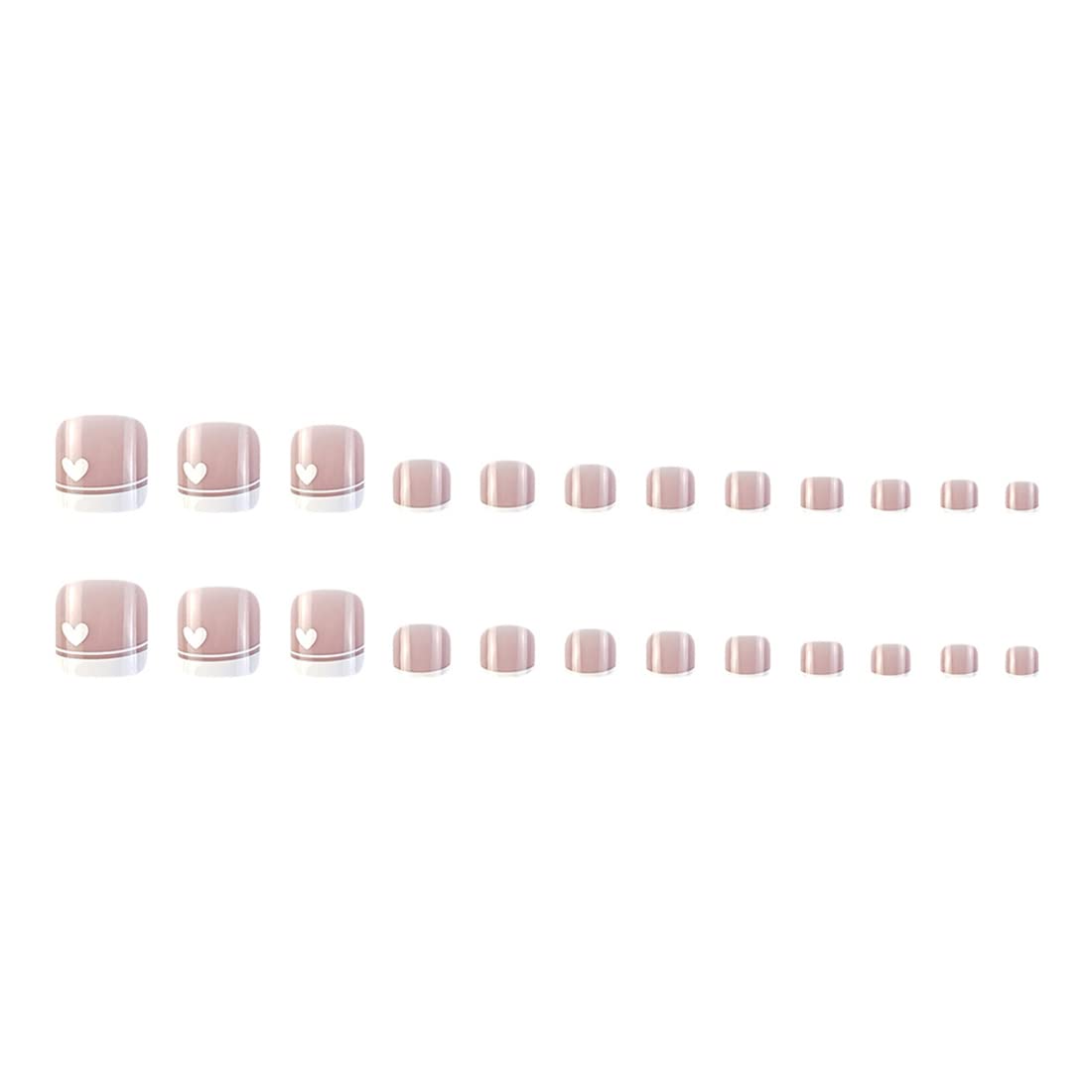Cubahop 24pcs French Square Fake ToeNails Nude False Toenails Heart Love Glossy Toe Nail Tips for Women and Girls (Nude 3) - Image 2