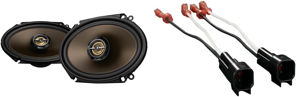 PIONEER TS-A683FH 6" x 8" 370W 2-Way Full Range Car Speakers and Metra 72-5600 Ford Speaker Harness Adapters, Gold Color