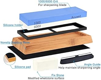 Aovemt Knife Sharpening Stone, Premium Knife Sharpening Kit, 2 Side Grit 1000/6000 Whetstone, Wet Stone, Nonslip Base, Angle Guide and Flattening Ston e