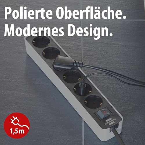 Brennenstuhl Ecolor Steckdosenleiste 6-Fach (Mehrfachsteckdose mit Schalter und 1,5m Kabel) schwarz/weiß