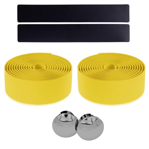 KINGOU EVA Yellow Road Bike Handlebar Tape Bar Wraps with Bar Plugs - 2PCS Per Set