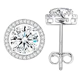 MYSTILUX Pendientes de tuerca de moissanita con diamantes creados en laboratorio de 1.0 quilates, chapados en oro blanco, plata de ley, regalos de joyería para hombres y mujeres