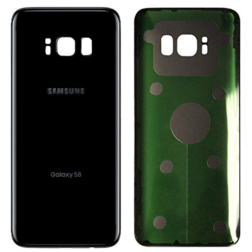 Battery Door Back Cover Glass Housing Case Battery Cover Adhesive Sticker for Samsung Galaxy S8 G950 with Two Logo (Black)