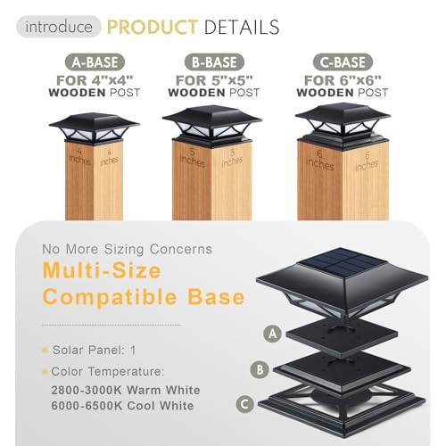PASAMIC 6 Pack Solar Post Cap Lights, Waterproof Outdoor Lights for 4x4 5x5 6x6 Wood Posts, Fence Post Solar Lights with 2 Color Modes for Garden, Deck, Patio, Porch, Fence - Image 4
