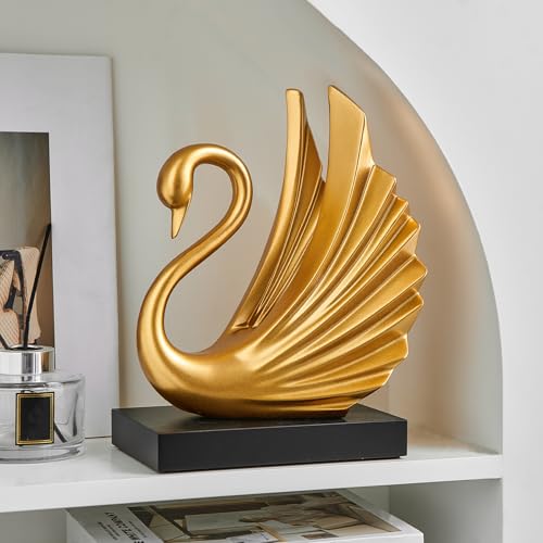 Estatua moderna de cisne dorado decorativa 10.43 in miniatura 4