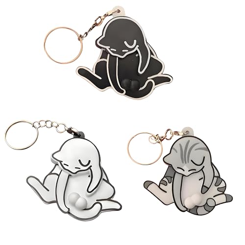 Novelty Cat Design Keychain with Mechanical Rotating Feature Decorative Key