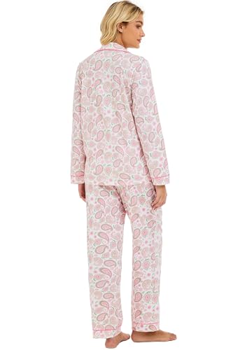 Image of LUBOT 100% Cotton Pajamas for Women Pajama Set 2 Piece PJ Sleepwear Set Soft Ladies Button Knit Long Sleeve Loungewear XS-XXL
