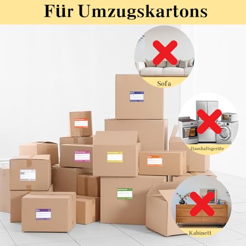 Deepton 80 Stück Große Umzugsetiketten, 10,5x14,8 cm Umzugsaufkleber zum Beschriften von Umzugskartons, Bunte Eetiketten Selbstklebend, 8 Farben Klebeetiketten für Übersicht Beim Umzug, Umzugshelfer