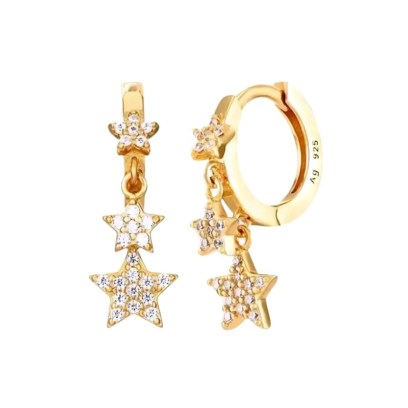 Huggie Earrings 925 Sterling Silver Needle Star Moon Combination Pendant Hoop Earrings Vntage Gold Earrings For Women Jewelry - N7