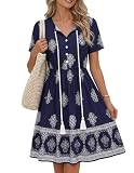 Zeagoo Vestido Boho Playa Mujer Verano Elegantes Midi Fresco Casual Hawaiano Vestidos Sueltos Flores Cuello En V Línea A Manga Corta Ligero MZ918 XXL