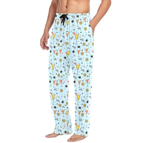 Mens Cotton Pajama Pants Sleep Lounge Pj Bottoms Sleepwear with Pockets Drawstring S Hand Drawn Juice4