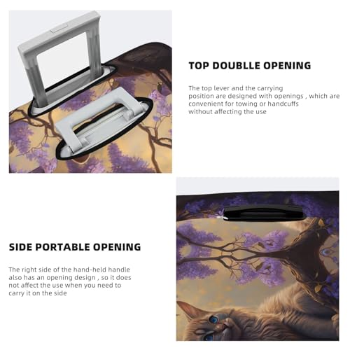 VOSERY Travel Luggage Cover - Purple Flower Lazy Cat Washable Suitcase Covers Protector Fits 18-32 Inch Luggage3