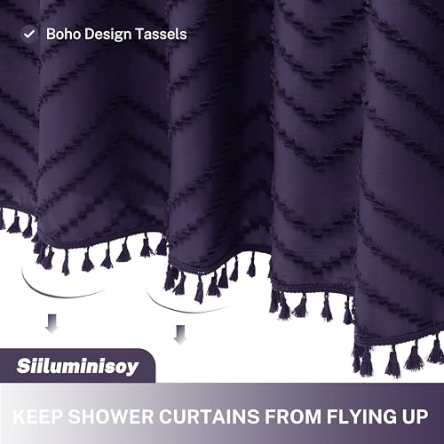 Siiluminisoy Extra Long Boho Shower Curtain, Woven Fabric 84 in Dark Purple, 72 x 84, Tufted Chevron Striped Modern Chic Textured Minimalist Bathroom Shower Curtain by Siiluminisoy - Used condition - Image 3