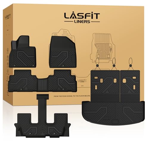 LASFIT Floor Mats & Backrest Mats & Cargo Mat for Kia Telluride 2025 2024 2023 2022 2021 2020 All Weather TPE Custom Fit Floor Liners with Full Set Car Mats & Trunk Mats Accessories Black