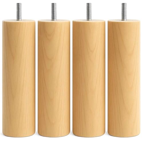 SCM Créations Pieds de Lit et Sommier à Visser 20 cm Hêtre Naturel - Bois Massif - Lot de 4 Pièces - Diamètre 6 cm - Filetage M8