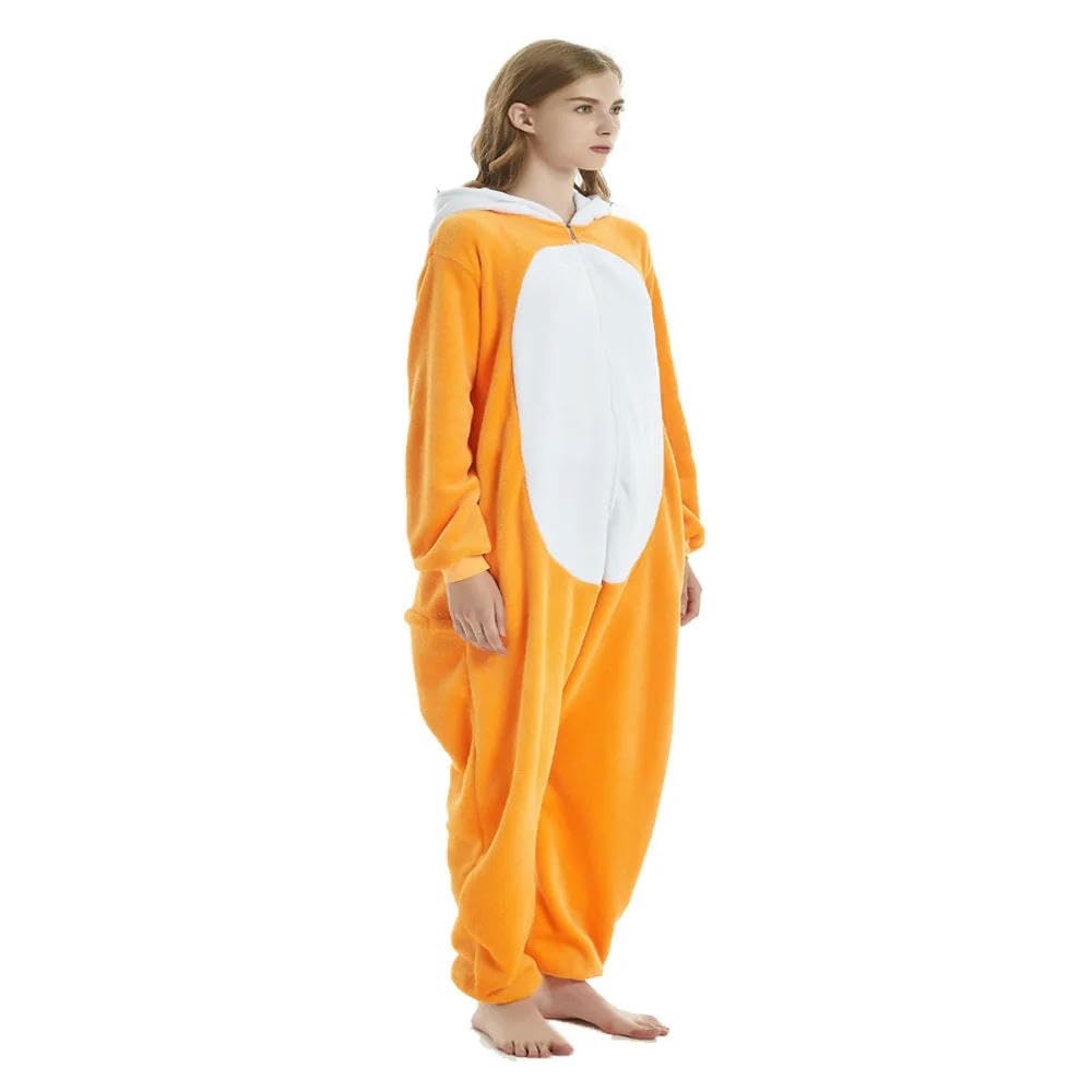 NYSDM Fox Orange Sleep Onesie Tuta con Cappuccio per Adulti Lounge Wear Pigiama Divertente da Donna Pigiama Giallo Abbigliamento per la casa Pigiama di Halloween