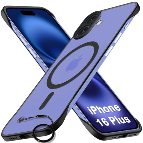 Image of TheGiftKart Hybrid Ultimate Slim Back Case Cover for iPhone 16 Plus Compatible with Magsafe | Lightweight Profile | Frosted Matte Translucent Hard Back Cover for iPhone 16 Plus (PC & TPU, Black Sides)