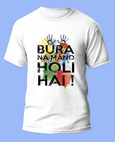 Image of Knitted Polycotton Fabric Regular Fit Men Boys Half Sleeve T-Shirt for Festival of Holi Style 1 White Size : Free