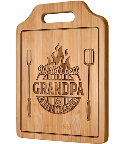 AceThrills Grandpa Gifts for Grandpas Christmas Gifts, Birthday, Fahthers Day - Grill Master Engraved Bamboo Cutting Board 12.3'L x 8.7'W x 0.4'Th (World's Best Grandpas)