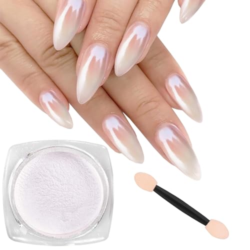 White Pearl Chrome Nail Powder Ice Glazed Donut Transparent Powder for a Moonlight Effect Perfect for Glittering and Shinning Nails - DIY Nail Art Accessory