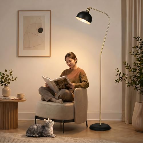 Image of HarvestLand Halo Brass Floor Lamp with Adjustable Head Reading Light