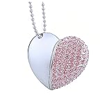 WooTeck 64GB Crystal Loving Heart Jewelry USB Flash Drive Pendrive with Necklace,Pink