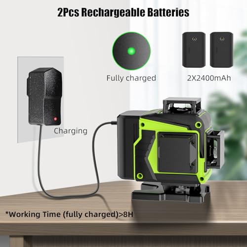 Image of 16 Line Laser Level 360 Self Leveling,Professional 4x360Green Cross Line laser Level Tool for Construction and Picture Hanging,lazer leveler tool with 2 Batteries,Magnetic Bracket & Remote Control