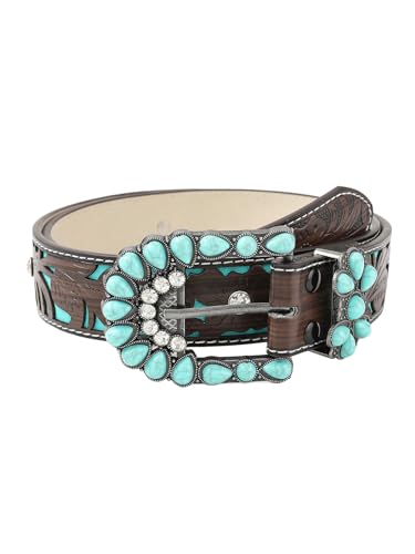 Women's Turquoise Genuine Leather Belt Western Embossed Country Waist Belt