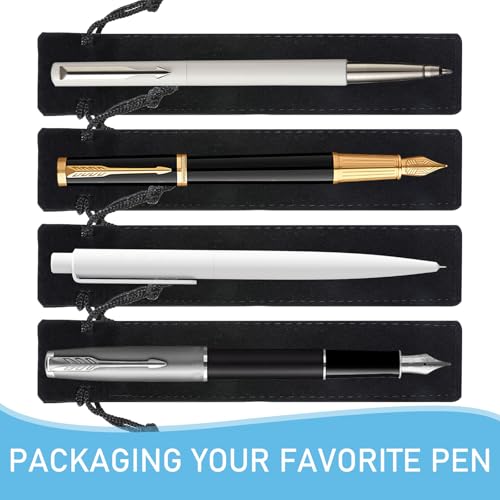 Image of 100 Pieces Velvet Pen Pouch with Drawstring, Black Pen Sleeves Nylon Pens Packing Bags Pencil Pouch Single Pens Sleeve Holder for Student Adult Office Business School Supplies