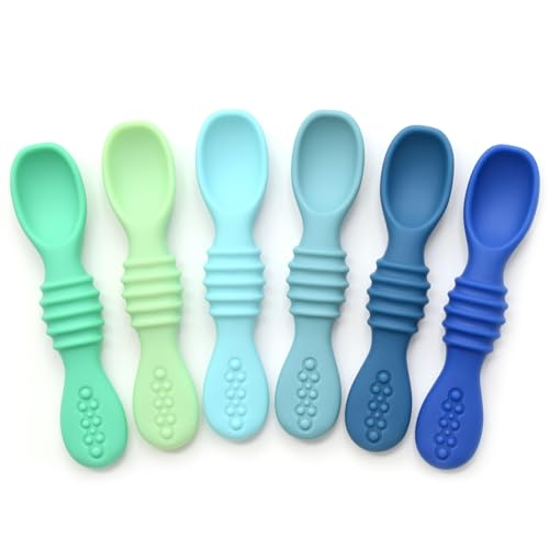 Image of PrimaStella Silicone Chew Spoon Set for Babies and Toddlers - Safety Tested - BPA Free - Microwave, Dishwasher and Freezer Safe - Seaside Palette