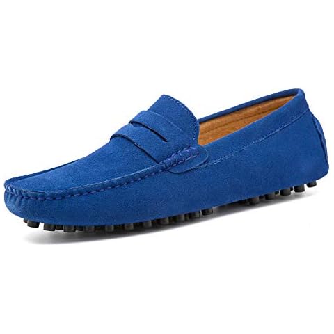 Go Tour Men's Penny Loafers Moccasin Driving Shoes Slip On Flats Boat Shoes Sapphire Blue 46 Cover