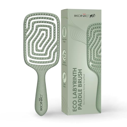 Image of konic Me Flexi Paddle Hair Brush IKM-3017 - Eco Concious, Flexible Maze Design, Wheat Straw & ABS Body, Scalp-Adaptive Comfort, Ion Anti-Frizz Bristles, Wet & Dry Detangling - Jade Green