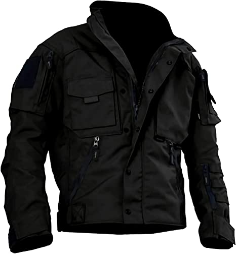 GLIMDA - Chaqueta táctica todo terreno multiusos para hombre - Casual - Impermeable - Multiusos - Cálido - Chaquetas militares con 12 bolsillos - Chaqueta de invierno para hombre, Negro , M